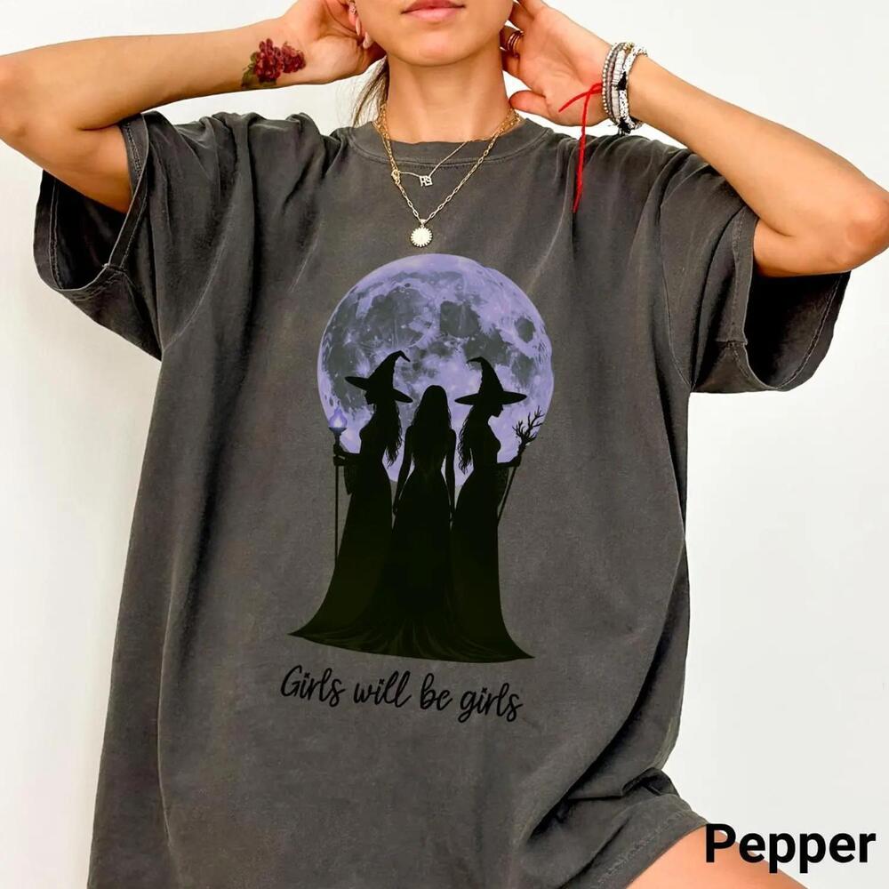 Halloween Witch Sisters Silhouette T-Shirt Moonlit Witches Graphic